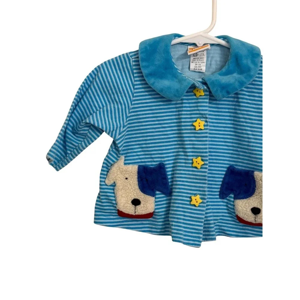 Sweet Potatoes Baby Dog Pocket Cardigan Blue Striped 12M Made in USA